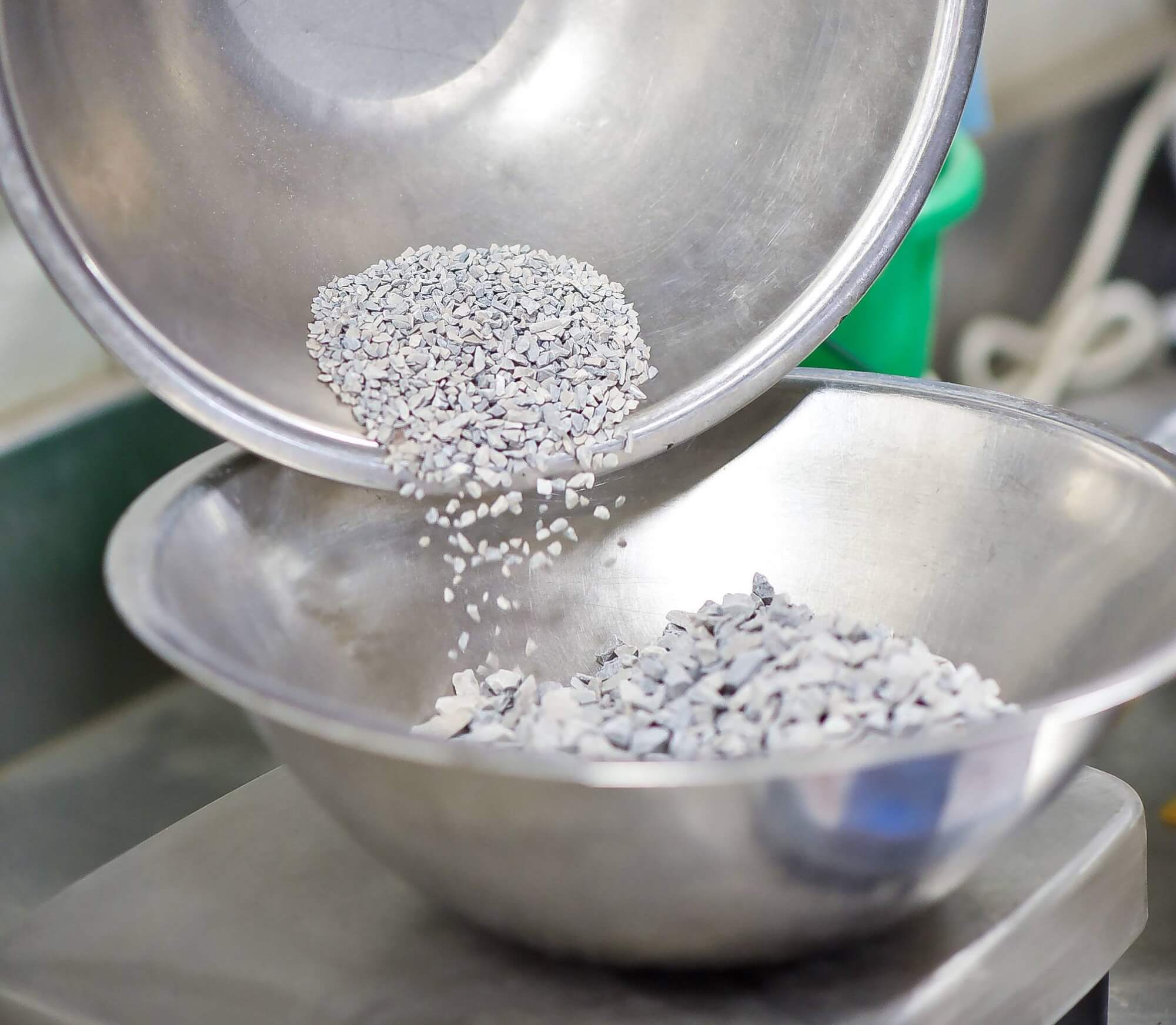 Gravel being poured into bowl